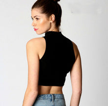 Women High Neck Midriff Baring Club Party Sleeveless T-Shirt Blouse Tops IMY66