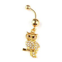 Rhinestone Owl Gold Dangle Body Piercing Jewelry Belly Navel Bar Ring IMY66