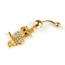 Rhinestone Owl Gold Dangle Body Piercing Jewelry Belly Navel Bar Ring IMY66
