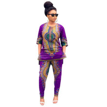 2 Pieces Set Women Clothing Vintage African Print Casual Half Sleeve Straight Print Blouse Tops+Pants Suit IMY66