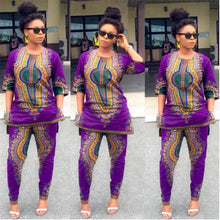 2 Pieces Set Women Clothing Vintage African Print Casual Half Sleeve Straight Print Blouse Tops+Pants Suit IMY66