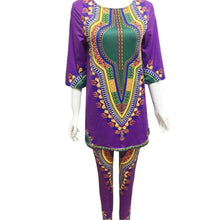 2 Pieces Set Women Clothing Vintage African Print Casual Half Sleeve Straight Print Blouse Tops+Pants Suit IMY66