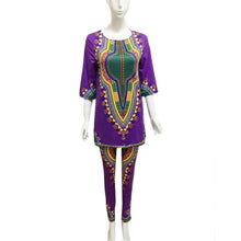 2 Pieces Set Women Clothing Vintage African Print Casual Half Sleeve Straight Print Blouse Tops+Pants Suit IMY66
