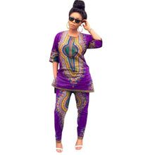 2 Pieces Set Women Clothing Vintage African Print Casual Half Sleeve Straight Print Blouse Tops+Pants Suit IMY66