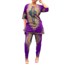 2 Pieces Set Women Clothing Vintage African Print Casual Half Sleeve Straight Print Blouse Tops+Pants Suit IMY66