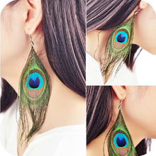 BOHO Style Peacock Feather Silvery Hook Women's Dangle Earrings Eardrop IMY66