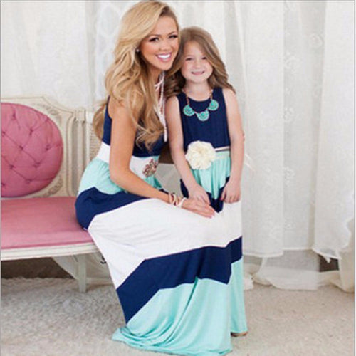 Mother Daughter Dresses Family Matching Clothing Women Girls Dress Casual Family Clothes Sleeveless Stripe Dress IMY66