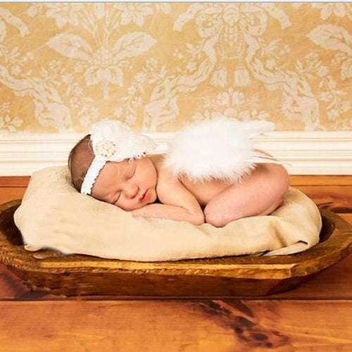 Angel Wings Feather Wings Baby Girl Flower Lace Headband Photo Shoot Hair Accessories Forborns Head Band Photography Props IMY66