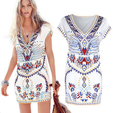Boho Women Dress Retro Sexy V-neck Short Sleeve Print Casual Dress Slim Package Hip Dress vestidos feminino IMY66