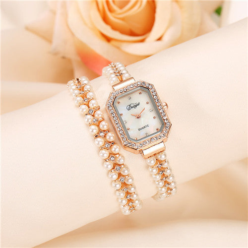 Duoya Quartz Watch Women Gold Pearl Jewelry Steel Bracelet Wristwatch Women Female Lady Crystal Casual Watch IMY66