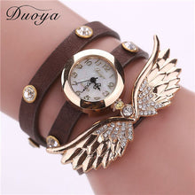 Duoya Watch Women Gold Wing PU Leather Casual Bracelet Watch Women Dress Luxury Quartz Wristwatches Relojes IMY66