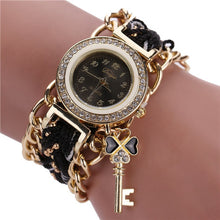 Duoya Women's Ladies Dress Watches Key Braided Band Rhinestone Quartz Wrist Watches Relogio feminino Clock IMY66