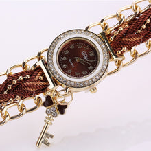 Duoya Women's Ladies Dress Watches Key Braided Band Rhinestone Quartz Wrist Watches Relogio feminino Clock IMY66