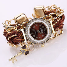 Duoya Women's Ladies Dress Watches Key Braided Band Rhinestone Quartz Wrist Watches Relogio feminino Clock IMY66