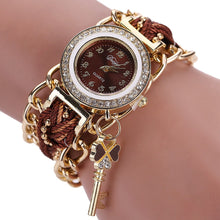Duoya Women's Ladies Dress Watches Key Braided Band Rhinestone Quartz Wrist Watches Relogio feminino Clock IMY66
