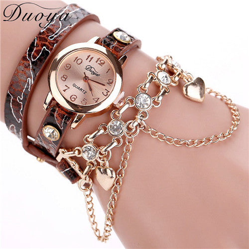 Duoya Dress Watches Luxury Heart Pendant Women Watches Women Bracelet Watch Women Wristwatches Relogio feminino IMY66