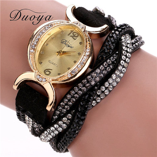 Duoya Luxury Dress Watches Women Heart Pendant Gold Bracelet Rhinestone Quartz Watch relogio feminino Clock IMY66