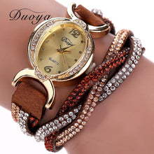 Duoya Luxury Dress Watches Women Heart Pendant Gold Bracelet Rhinestone Quartz Watch relogio feminino Clock IMY66