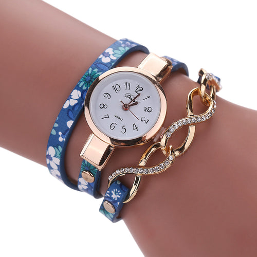Duoya Women Dress Watches Friendship PU Leather Gold Rhinestone Bracelet Analog Quartz Wrist Watch Relogio feminino IMY66