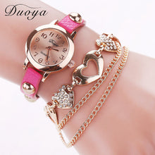 Duoya Women Watches Gold Heart Luxury PU Leather Vintage Wristwatches Women Dress Chain Bracelet Quartz Watch IMY66