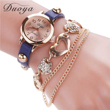 Duoya Women Watches Gold Heart Luxury PU Leather Vintage Wristwatches Women Dress Chain Bracelet Quartz Watch IMY66