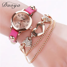 Duoya Women Watches Gold Heart Luxury PU Leather Vintage Wristwatches Women Dress Chain Bracelet Quartz Watch IMY66