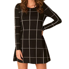 Fabulous Women Long Sleeve Tartan Check Print Flared Swing Dress IMY66