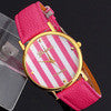 Classic Stripes Print PU Leather Woman Man Analog Quartz Wrist Watch IMY66