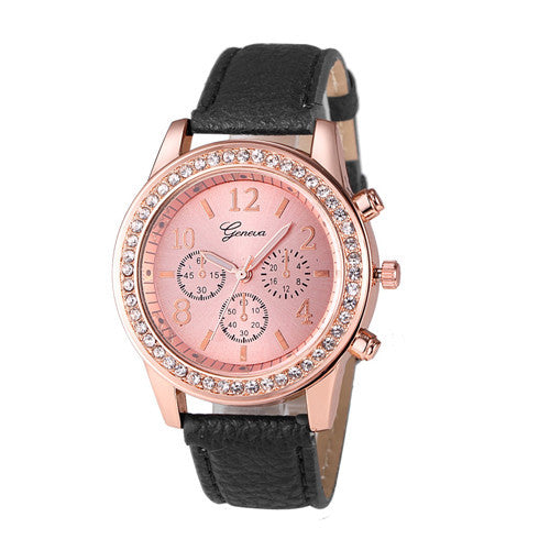 Geneva Luxury Watches Women Roman Watch Lady Rhinestone PU Leather Band Analog Quartz Wrist Watch relojes mujer IMY66