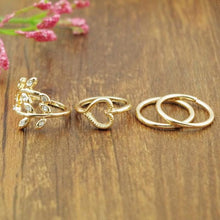 Gold Plated Leaf Heart Joint Knuckle Nail Ring Set of Four Rings IMY66