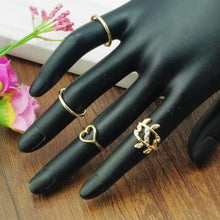 Gold Plated Leaf Heart Joint Knuckle Nail Ring Set of Four Rings IMY66