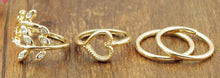 Gold Plated Leaf Heart Joint Knuckle Nail Ring Set of Four Rings IMY66