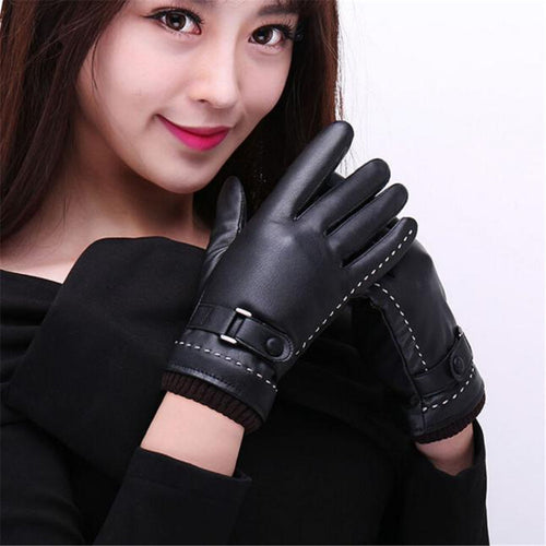 Luxury PU Leather Gloves For Womens Phone Touch Screen Gloves Warm Wrist Gloves Mitten Cashmere IMY66