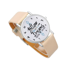 Women Casual Dress Watches Ladies Follow Dreams Letter Pattern PU Leather Quartz Wristwatches relogio feminino IMY66