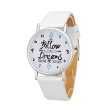 Women Casual Dress Watches Ladies Follow Dreams Letter Pattern PU Leather Quartz Wristwatches relogio feminino IMY66