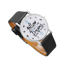 Women Casual Dress Watches Ladies Follow Dreams Letter Pattern PU Leather Quartz Wristwatches relogio feminino IMY66