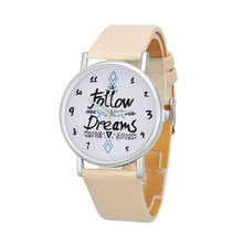 Women Casual Dress Watches Ladies Follow Dreams Letter Pattern PU Leather Quartz Wristwatches relogio feminino IMY66