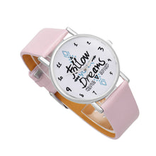 Women Casual Dress Watches Ladies Follow Dreams Letter Pattern PU Leather Quartz Wristwatches relogio feminino IMY66