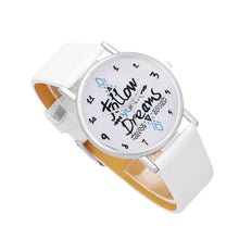 Women Casual Dress Watches Ladies Follow Dreams Letter Pattern PU Leather Quartz Wristwatches relogio feminino IMY66