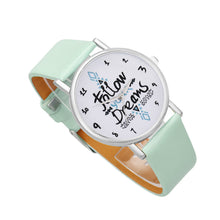 Women Casual Dress Watches Ladies Follow Dreams Letter Pattern PU Leather Quartz Wristwatches relogio feminino IMY66