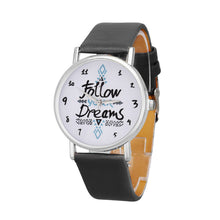 Women Casual Dress Watches Ladies Follow Dreams Letter Pattern PU Leather Quartz Wristwatches relogio feminino IMY66