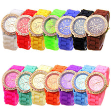 14 Colors Silicone luxury Golden Rhinestone Crystal Stone Quartz Jelly Wrist Watch Candy Colors IMY66