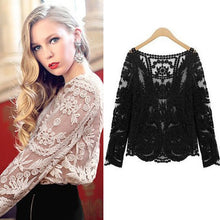 2 Colors Women Clothing Crochet Lace Floral Semi Sheer Embroidery Hollow Blouse Tops Shirt IMY66