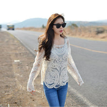 2 Colors Women Clothing Crochet Lace Floral Semi Sheer Embroidery Hollow Blouse Tops Shirt IMY66