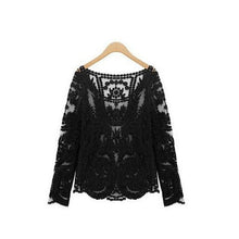 2 Colors Women Clothing Crochet Lace Floral Semi Sheer Embroidery Hollow Blouse Tops Shirt IMY66