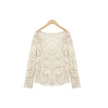 2 Colors Women Clothing Crochet Lace Floral Semi Sheer Embroidery Hollow Blouse Tops Shirt IMY66