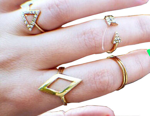 2 Colors Women Jewelry Alloy Arrow Triangle Joint midi Finger Knuckle Ring Set of 5 Rings IMY66