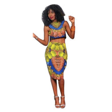 2 Piece Set Women Dress Sexy High Waist Bandage Bodycon Dress Traditional African Print Club Party Dress Vestidos IMY66