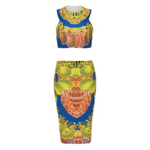 2 Piece Set Women Dress Sexy High Waist Bandage Bodycon Dress Traditional African Print Club Party Dress Vestidos IMY66