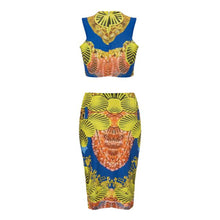 2 Piece Set Women Dress Sexy High Waist Bandage Bodycon Dress Traditional African Print Club Party Dress Vestidos IMY66